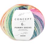 Concept by Katia Funny Socks 6-Ply 150 sininen-fuksia-keltainen