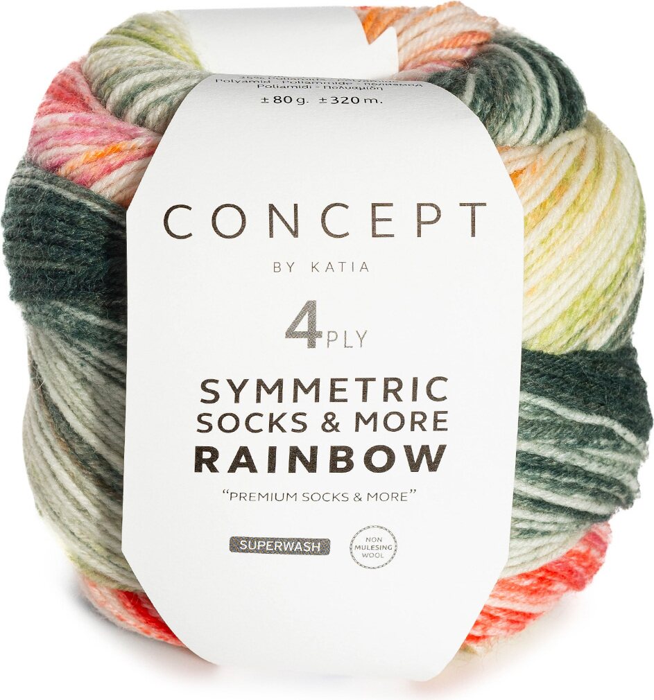 Concept by Katia Rainbow Symmetric Socks & more 52 Green-Orange-Coral