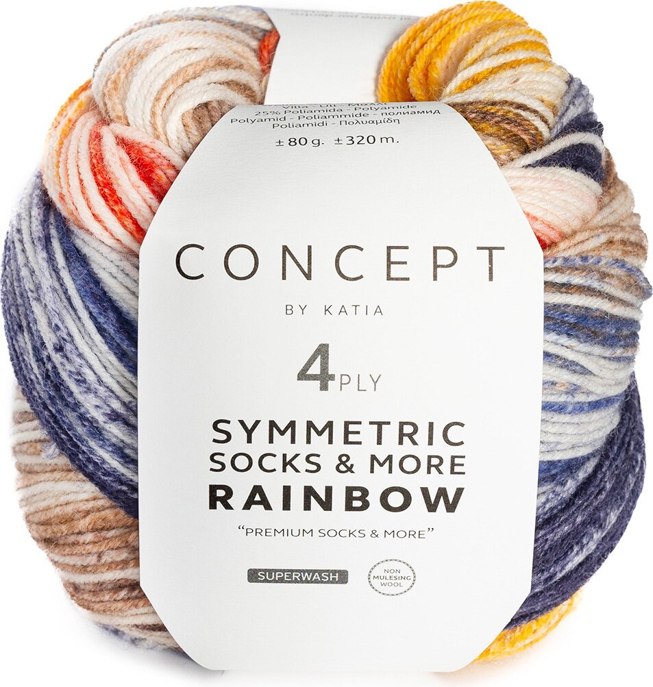 Concept by Katia Rainbow Symmetric Socks & more 54 Blue-Camel-Ochre