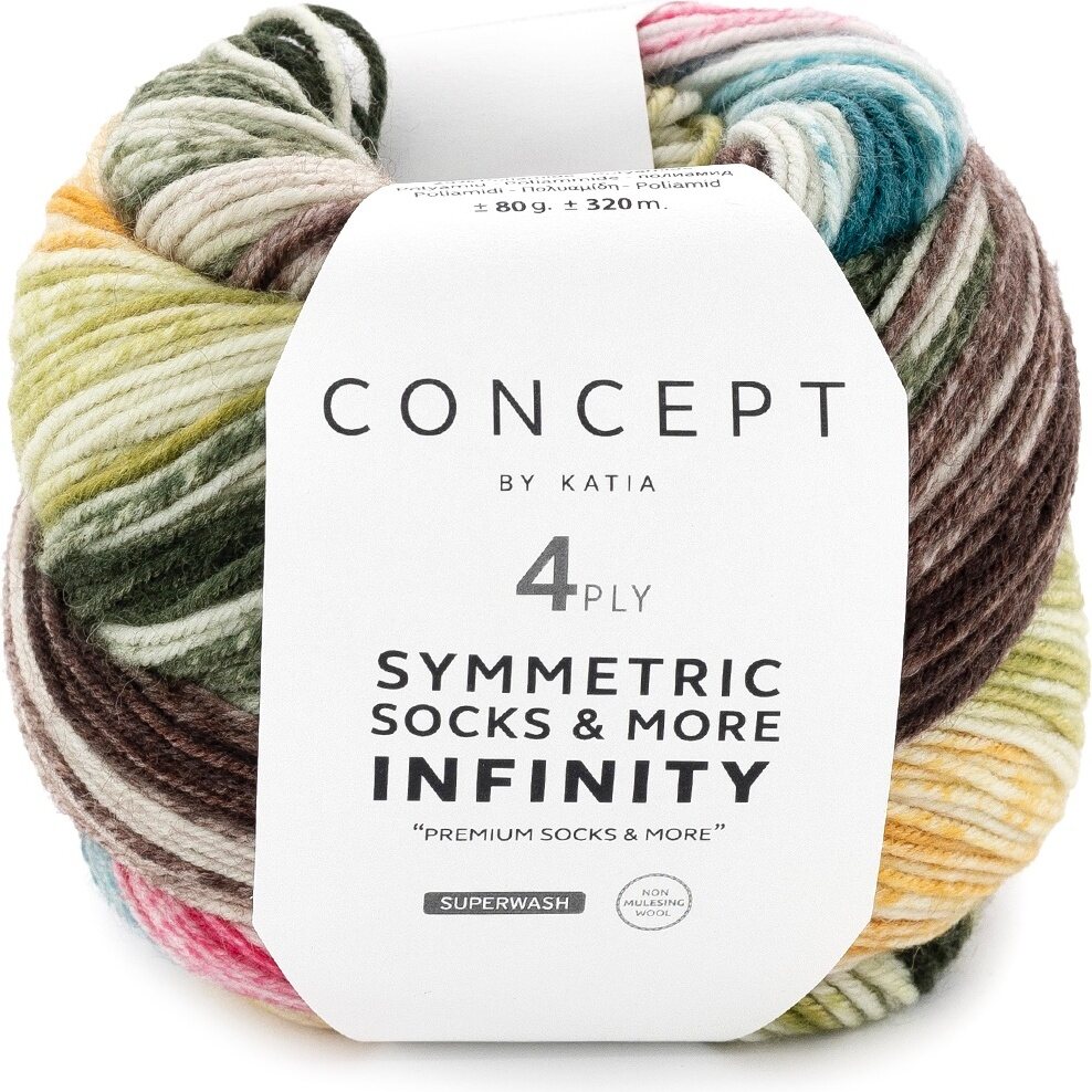 Concept by Katia Infinity Symmetric Socks & more 94 ruskea-vihreä-keltainen-punainen-turkoosi