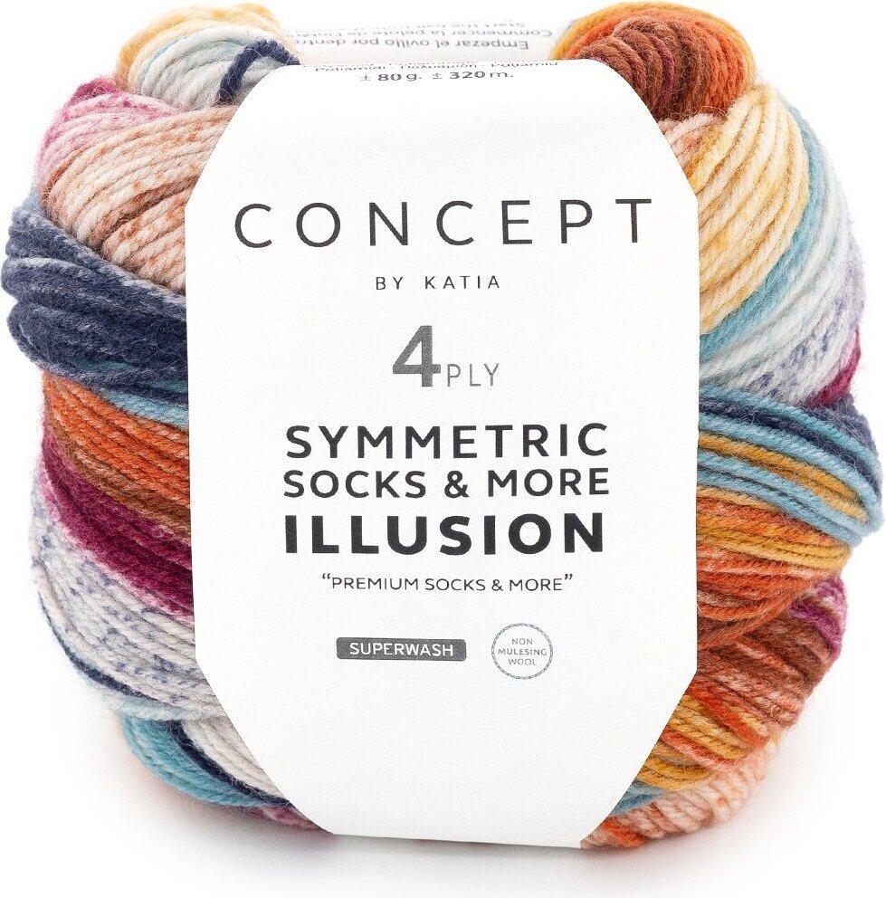 Concept by Katia Symmetric Socks & more Illusion 72 tummasininen-tummapunainen-okra