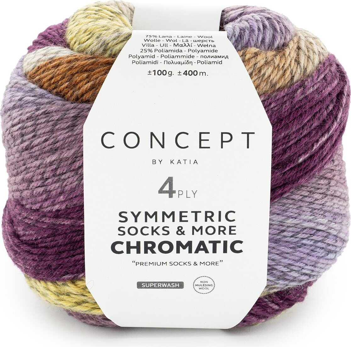 Concept by Katia Chromatic Symmetric Socks & more 203 blackberry-yellow-camel