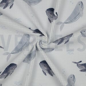 Verhees Textiles Waffle digital, Whales white