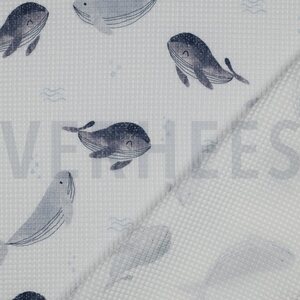 Verhees Textiles Waffle digital, Whales white