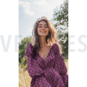 Verhees Textiles Lenzing ecovero, Digital geometric, fuksia