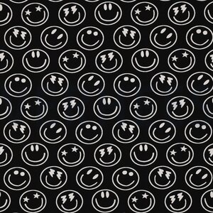 Verhees Textiles Jersey Happy faces, musta