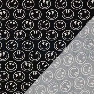 Verhees Textiles Jersey Happy faces, musta