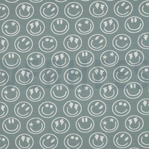 Verhees Textiles Jersey Happy faces, vedenvihreä