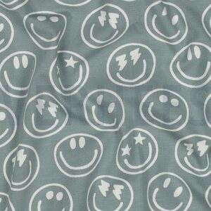 Verhees Textiles Jersey Happy faces, vedenvihreä