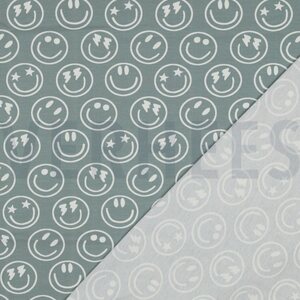 Verhees Textiles Jersey Happy faces, vedenvihreä