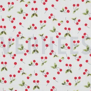 Verhees Textiles Double gauze digital Cherries, valkoinen