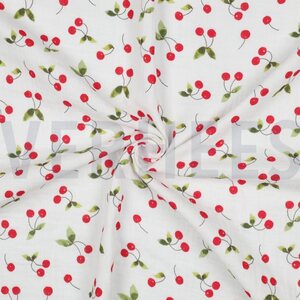 Verhees Textiles Double gauze digital Cherries, valkoinen