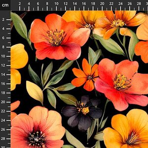 Stof Oranssit kukat, pala 1 m