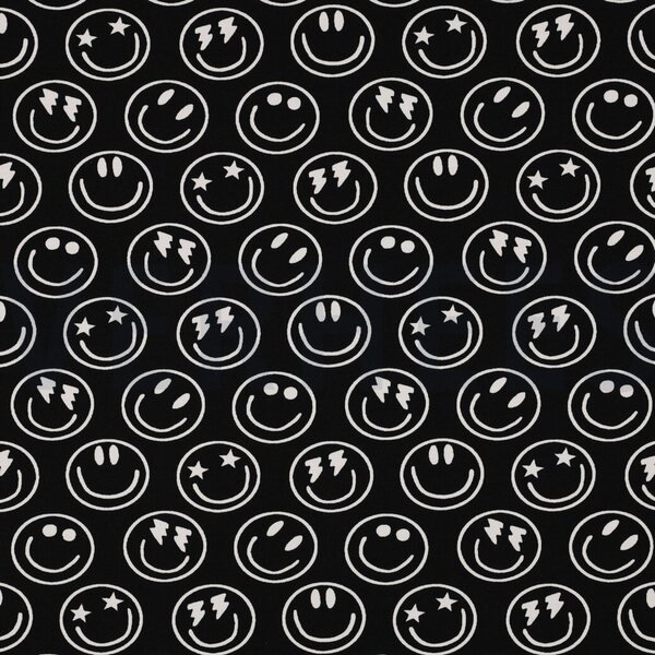 Verhees Textiles Jersey Happy faces, musta