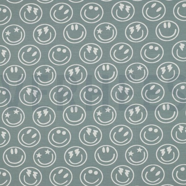 Verhees Textiles Jersey Happy faces, vedenvihreä